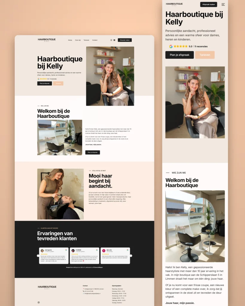 Website gemaakt voor Haarboutique bij Kelly